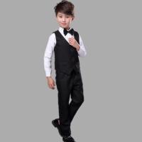 儿童西装套装男童礼服帅气钢琴秋冬小演出英伦男孩花童三件套西服 黑色四件套 100cm