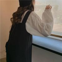 套装女秋2021新款韩版白色宽松衬衫中长款学生背带裙早秋两件套潮 黑色背带 S 建议(70-90斤)