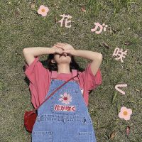 粉雏菊刺绣牛仔背带裙女学生韩版宽松2021夏季新款减龄牛仔连衣裙 牛仔蓝 单背带 S