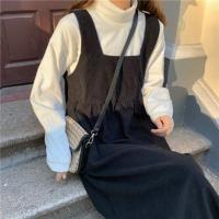 无袖背带连衣裙女学生长裙秋冬韩版宽松百搭显瘦中长款吊带a字裙 白色打底衫(收藏店铺送小礼物) S