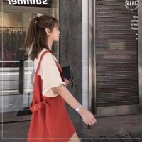 ins超火的假两件背带连衣裙2021夏季新款小个子学生森女系少女裙 砖红色 M