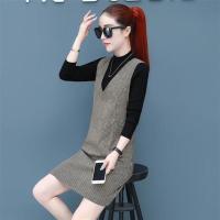 毛呢背心裙女秋冬2020新款v领无袖打底a字连衣裙格子优雅背带裙 咖啡格 S