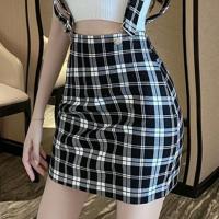 夏季时尚设计感气质吊带背心套装+高腰显瘦背带包臀裙子女两件套 单件格子裙 S