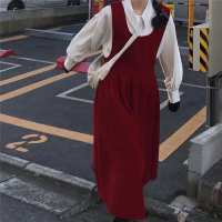 春季新款蝴蝶结背带连衣裙女学生日系甜美韩版百搭中长款单件套装 单白衬衫 收藏店铺送小礼品 S