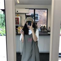 学院风无袖背带连衣裙套装女学生夏季新款韩版短袖T恤裙子两件套 白色T恤[收藏店铺送小礼物哦] S