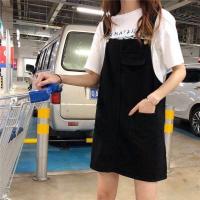 牛仔背带裙女夏季减龄背带裙女韩版宽松显瘦洋气chic短裙连衣裙女 黑色 S [80-98斤]