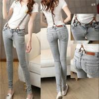 可拆卸牛仔背带裤2020新款低腰背带牛仔长裤小脚裤显瘦破洞背带裤 图片色 26码