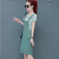 减龄背带裙两件套装女夏装新款背带裙遮肚子显瘦连衣裙小子个套装 绿色[单独背带裙] M