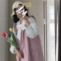 单/套装2021春季新款日系软妹中长款背带连衣裙女学生蝴蝶结上衣 蝴蝶结衬衣[单] S