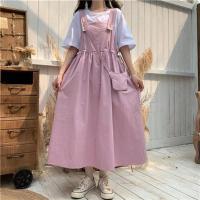 夏季2020新款学院风可爱减龄日系中长款裙子宽松百搭高腰背带裙女 粉色背带裙[收藏店铺送包包] S