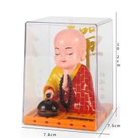 车载太阳能点头小和尚汽车家庭饰品摆件创意弥勒佛敲木鱼挂摆件 小号红色袈裟和尚