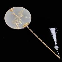 古风长柄团扇汉服古装摄影道具仙鹤流苏飘带破云扇古典宫廷圆扇子 白色简单款(扇面随机) 双面成品