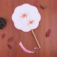 古风八瓣花形团扇女宫廷圆扇子中国复古典汉服长柄流苏舞蹈扇道具 彼岸花-八瓣