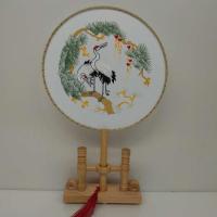 原创设计团扇古风刺绣汉服舞蹈扇儿童长柄流苏古典跳舞扇宫扇道具 仙鹤白色不透明(送眉心贴)