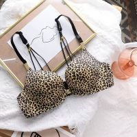 上托小胸加厚薄款内衣少女士无钢圈性感聚拢胸罩前扣美背文胸套装 黑色豹纹/单件 32/70A