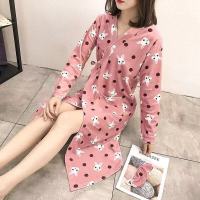 和服睡衣女冬秋季长袖睡裙浴衣日式系带睡袍女春秋性感中长款浴袍 波点兔和服睡袍 3XL 建议160-170