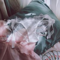 性感睫毛蕾丝法式系带内裤女诱惑迷人黑色白色学生中低腰三角裤 白色 均码