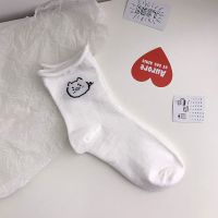ins风袜子女中筒春夏季薄款韩版短袜学生百搭白色女士日系棉长筒 黑小猪