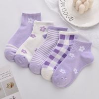 袜子女韩版短袜夏季薄款低帮船袜ins潮日系可爱学生袜卡通袜子 5双紫色款