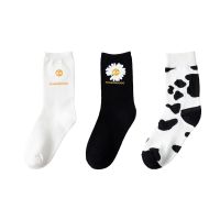 袜子女韩版中筒ins潮黑色秋冬学生jk长筒白色日系可爱堆堆长袜男 3双装组合1