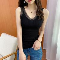 保暖加绒加厚高品质吊带背心女蕾丝带胸垫内搭修身上衣打底衫冬 黑色薄款不加绒 均码(85-130斤)