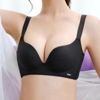 泰国乳胶内衣女无痕无钢圈聚拢收副乳文胸柔软透气大小胸薄厚胸罩 黑色[单件] 32/70A上薄下厚