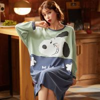 睡衣女秋冬季棉质睡裙女长袖学生可爱连衣裙宽松加大码孕妇家居服 5016 3XL 适合160-180斤