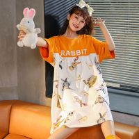 睡裙女夏长款过膝宽松大码孕妇裙可爱学生卡通可外穿新款棉质睡衣 MJX#3161 M[建议105斤以内]