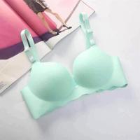 内衣套装女文胸聚拢无钢圈夏季薄款无痕少女中学生小胸防下垂胸罩 一片式果绿[单件] 32/70[AB通杯 上薄下厚]