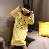 []睡衣女冬季法兰绒睡裙女秋冬珊瑚绒可爱加厚学生韩版 588 黄色笑脸[单套] M 建议[60-80斤]