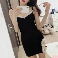 睡衣女夏季吊带裙性感迷人新款带胸垫洋气时尚情趣可爱甜美连衣裙 黑色肩带可调无胸垫01 S 70-85斤