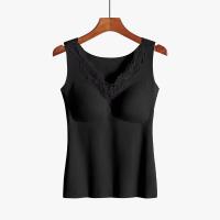 德绒保暖内衣女内穿加绒加厚背心紧身棉打底带胸垫自发热薄绒上衣 黑色[德绒版] L [100斤以下]