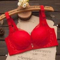 []无钢圈小胸聚拢文胸调整型女内衣文胸中薄收副乳胸罩 大红色 34/75A