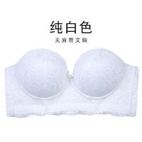 无肩带内衣女无钢圈小胸聚拢上托隐形文胸贴大码薄款蕾丝美背文胸 白色 70A (中厚杯 2.5cm)