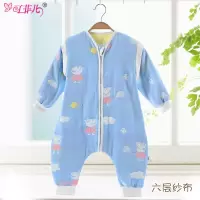 春款三六层纱布睡袋婴幼儿睡袋儿童分腿睡袋宝宝爬服A类柔软亲肤 [六层]小猪蓝 80码 (适合75-85cm)