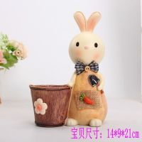 创意时尚可爱笔筒 卡通个性简约收纳盒摆件化妆刷桶学生桌面礼物 萌兔笔筒拿铲子款 自用普通包装