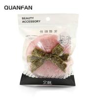 全帆美妆 干粉扑散粉扑长毛粉扑蝴蝶粉扑金葱丝带大粉扑puff化妆 粉色不含粉OPP袋装