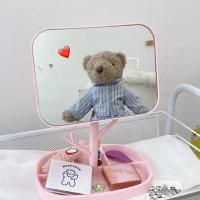 橙子の少女桌面收纳化妆镜ins韩简约可旋转便携可爱梳妆镜美容镜 可旋转方形镜子-粉色 只要镜子