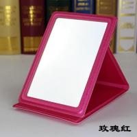 PU皮革便携折叠小镜子随身镜学生宿舍公主梳妆高清美容台式化妆镜 玫瑰红-15.8*11.2cm