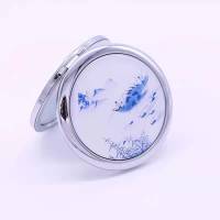 [青花瓷双面化妆镜]牡丹花开双面化妆镜折叠镜小仙女补妆镜 碧波山水