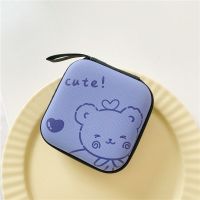 日韩数据线收纳包便携卡通可爱充电器耳机随身化妆镜硬盘收纳盒子 9.5*9.5cm方包cute熊