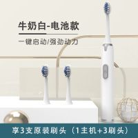 希尔顿电动牙刷成人家用情侣电池超声波防水自动女学生软毛牙刷 月关白 电池款[标配]含3个替换头