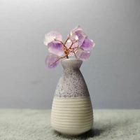 紫水晶碎石小盆景摆件花瓶小摆件客厅卧室办公室桌面小摆件装饰品 紫水晶小摆件(蓝色瓶子)