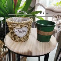 草编藤编花盆创意手工编织欧式插花绿萝多肉柳编壁挂编织花篮手提 倒锥小号草黄如图买大号送小号