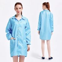 养殖厂防护服防臭专用喂猪衣服防尘防静电可水洗连体透气带兜 蓝大褂[不含帽子] S