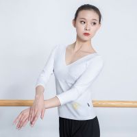 白色 M 芭蕾舞蹈服棉交叉长袖上衣成人女瑜伽拉丁服舞蹈练功服艺考基训服