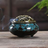 蓝色窑变[小号炉] [单炉送防火棉] 带盖蚊香炉家用大号檀香熏香线香插室内驱蚊除臭香薰蚊香盒盘香炉