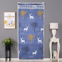 蓝色麋鹿-[送魔术贴] 80*190cm(加棉) 棉门帘冬季防寒保暖卧室厨房挡风加厚家用免打孔双面隔断帘子布艺