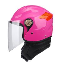 63粉色[可拆围脖+反光板]高清防雾 新款电动车头盔冬季男女士通用防寒保暖电瓶车头盔四季半盔安全帽