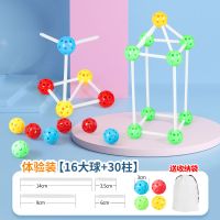 体验装[16大球+30柱]百变插珠 收藏+关注[送收纳袋] 儿童智力百变插珠益智玩具3到6岁大串珠大号立体拼插积木礼物玩